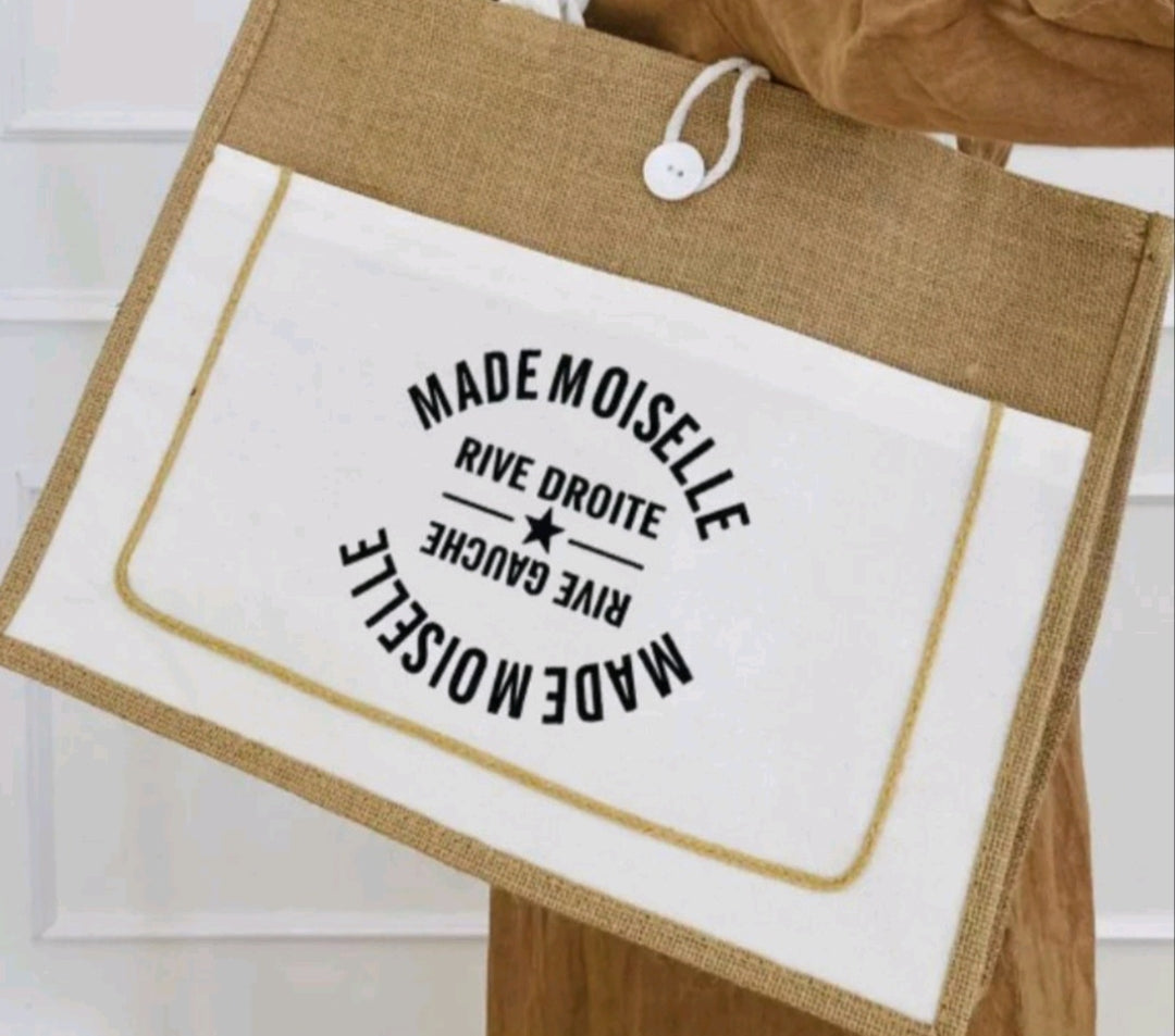Sac plage toile de jute MADEMOISELLE RIVE GAUCHE/DROITE