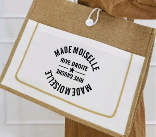 Sac plage toile de jute MADEMOISELLE RIVE GAUCHE/DROITE