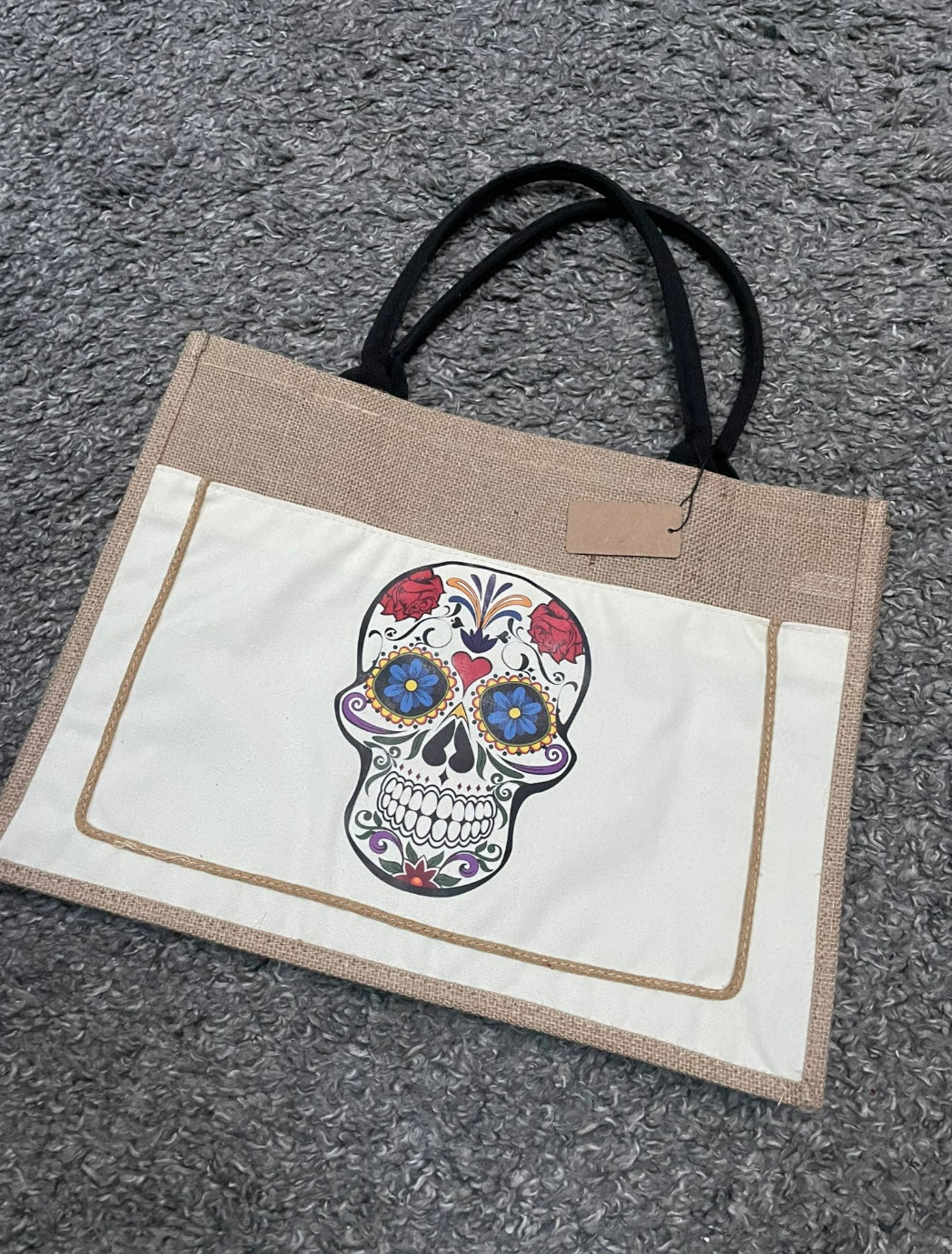 Sac plage jute tête de mort